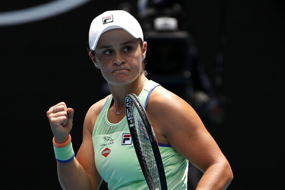 Australiau00e2u20acu2122s Ashleigh Barty celebrates winning the match against Sloveniau00e2u20acu2122s Polona Hercog in Melbourne January 22, 2020. u00e2u20acu2022 Reuters pic