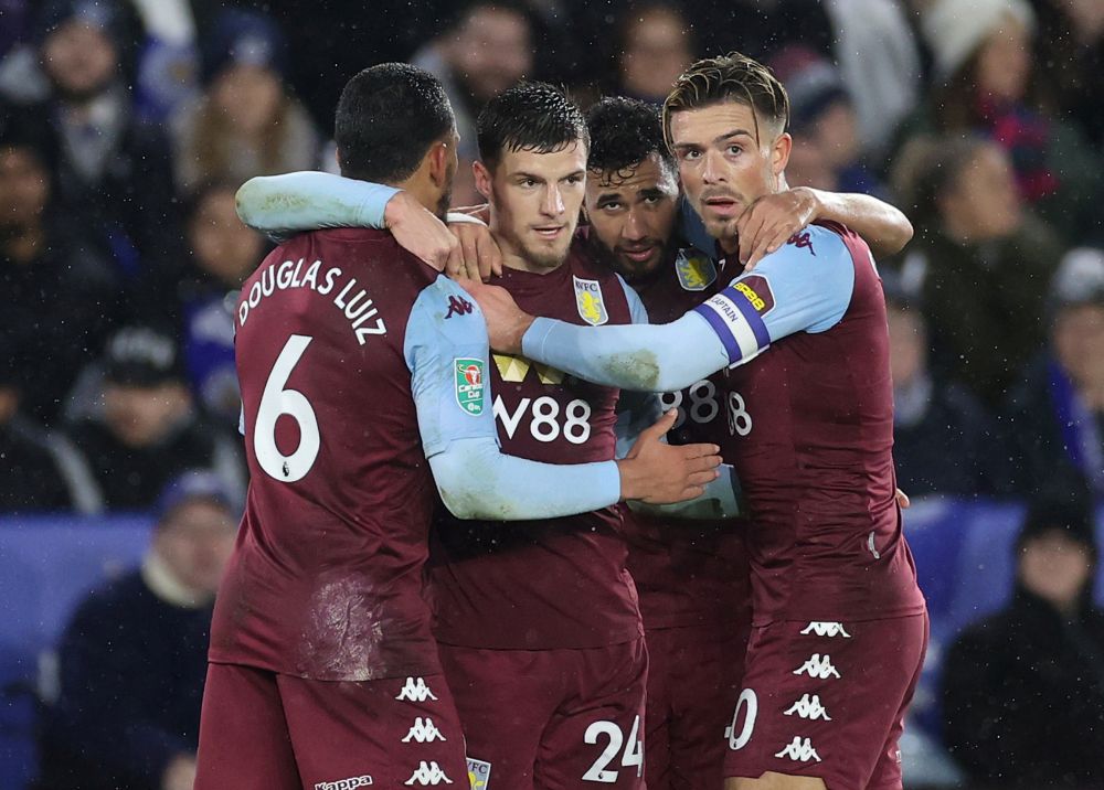 Aston Villa's Frederic Guilbert celebrates scoring their first goal against Leicester City at the King Power Stadium January 8, 2020. u00e2u20acu201d Reuters picnnn