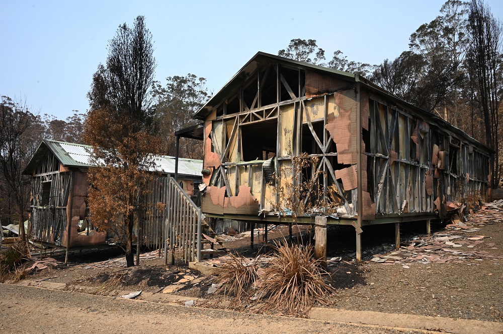 This photo taken on January 11, 2020 shows accommodation blocks at the Gold Rush Colony in Mogo, a tourist attraction dedicated to Mogo's 1850s gold rush u00e2u20acu2022 where a recent bushfire reduced it to twisted metal and ash. u00e2u20acu2022 AFP pic
