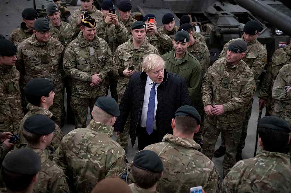 Prime Minister Boris Johnson speaks during a visit to British troops stationed in Estonia at the Tapa military base near Tallinn December 21, 2019. u00e2u20acu201d Geoff Pugh/Pool pic via Reuters