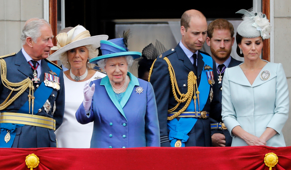 Prince Charles, Prince of Wales, Camilla, Duchess of Cornwall, Queen Elizabeth II, Meghan, Duchess of Sussex (hidden), Prince William, Duke of Cambridge, Prince Harry, Duke of Sussex, and Catherine, Duchess of Cambridge, at Buckingham Palace. u00e2u20acu201d AFP pic
