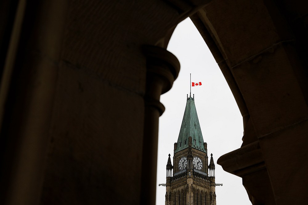 The Canadian flag flies at half-mast on the Peace Tower, to honour victims of Flight PS752 from Tehran to Kyiv that crashed shortly after takeoff, on Parliament Hill in Ottawa, Ontario, Canada January 8, 2020. u00e2u20acu201d Reuters pic 