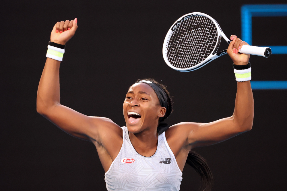 Coco Gauff of the US celebrates after victory against Japanu00e2u20acu2122s Naomi Osaka during their womenu00e2u20acu2122s singles match on day five of the Australian Open tennis tournament in Melbourne on January 24, 2020. u00e2u20acu201d AFP pic