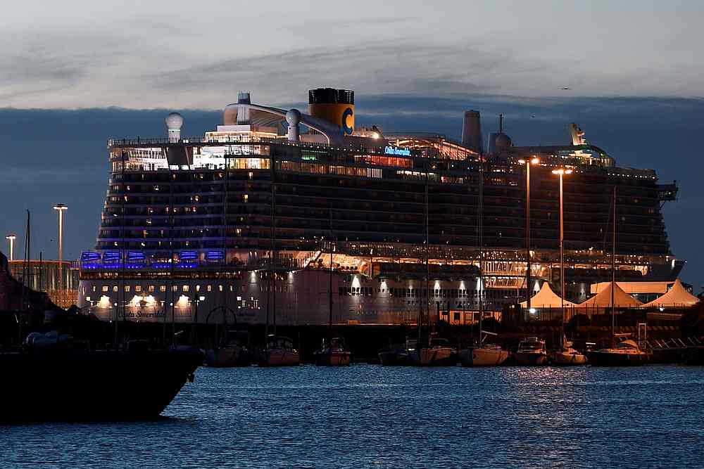 The Costa Smeralda cruise ship is seen docked in the Civitavecchia port 70km north of Rome on the evening of January 30, 2020. u00e2u20acu201d AFP pic