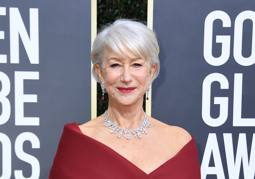 British actress Helen Mirren wore jewelry by Harry Winston Set in Platinum. — AFP pic