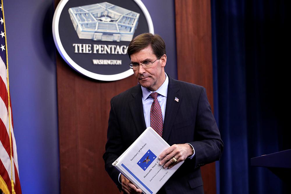 US Defence Secretary Mark Esper leaves after a press briefing at Pentagon in Arlington, Virginia December 20, 2019. u00e2u20acu201d Reuters pic