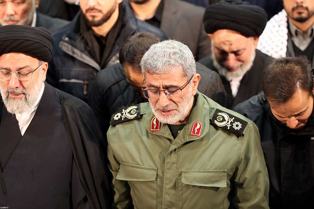 New Quds Force commander, Lieutenant General Esmail Qaani (centre) during the funeral ceremony of his predecessor Qasem Soleimani in Tehran January 6, 2020. u00e2u20acu201d Office of Iran's Supreme Leader handout via AFP