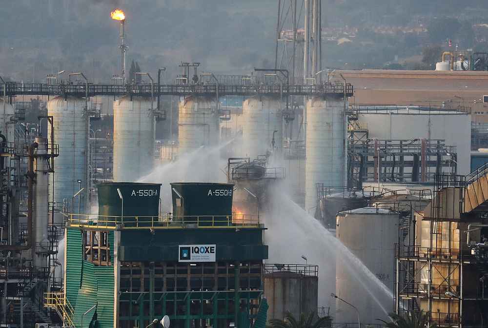 Firefighters spray water after a large fire broke out at the chemical factory, after explosion at a factory in the Tarragona, Spain January 15, 2020. u00e2u20acu201d Reuters pic