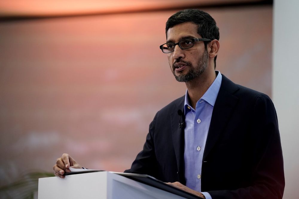 Google CEO Sundar Pichai speaks during a conference in Brussels on January 20, 2020. u00e2u20acu201d AFP pic