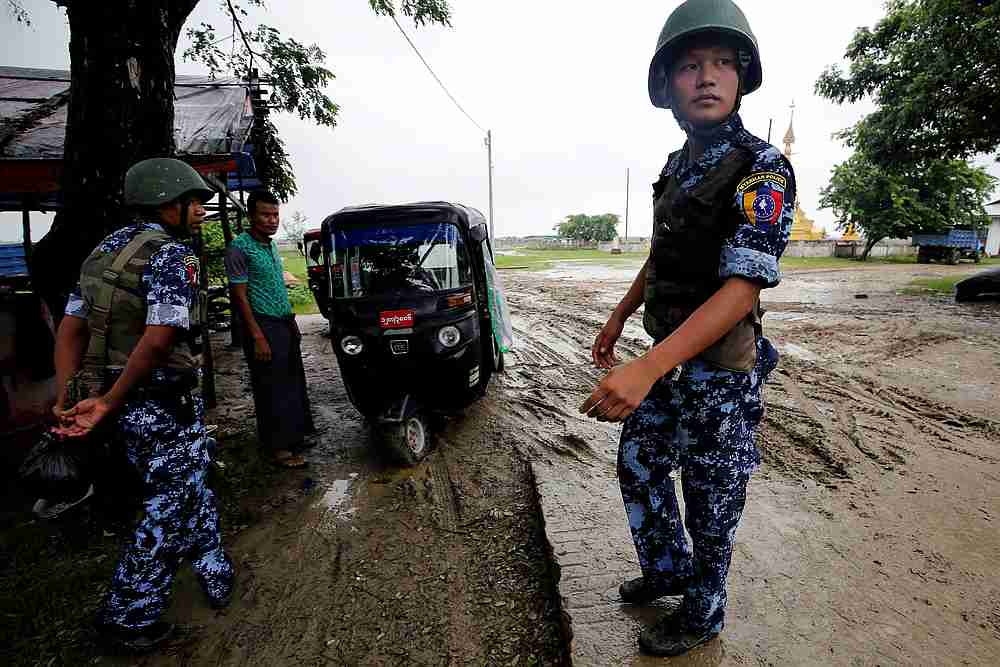 Myanmar police officer stands guard in Maungdaw, Rakhine July 9, 2019. u00e2u20acu201d Reuters pic