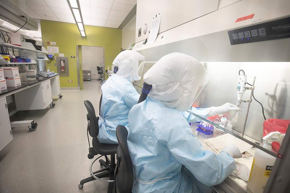Scientists work in VIDO-InterVac's laboratory on researching a vaccine for novel coronavirus, at the University of Saskatchewan in Canada October 18, 2019. VIDO-InterVac/University of Saskatchewan handout via  Reuters