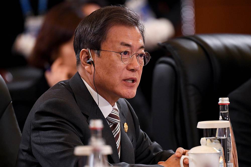 South Korea's President Moon Jae-in speaks in Chengdu, southwest China's Sichuan province December 24, 2019. u00e2u20acu201d Wang Zhao/Pool pic via Reuters