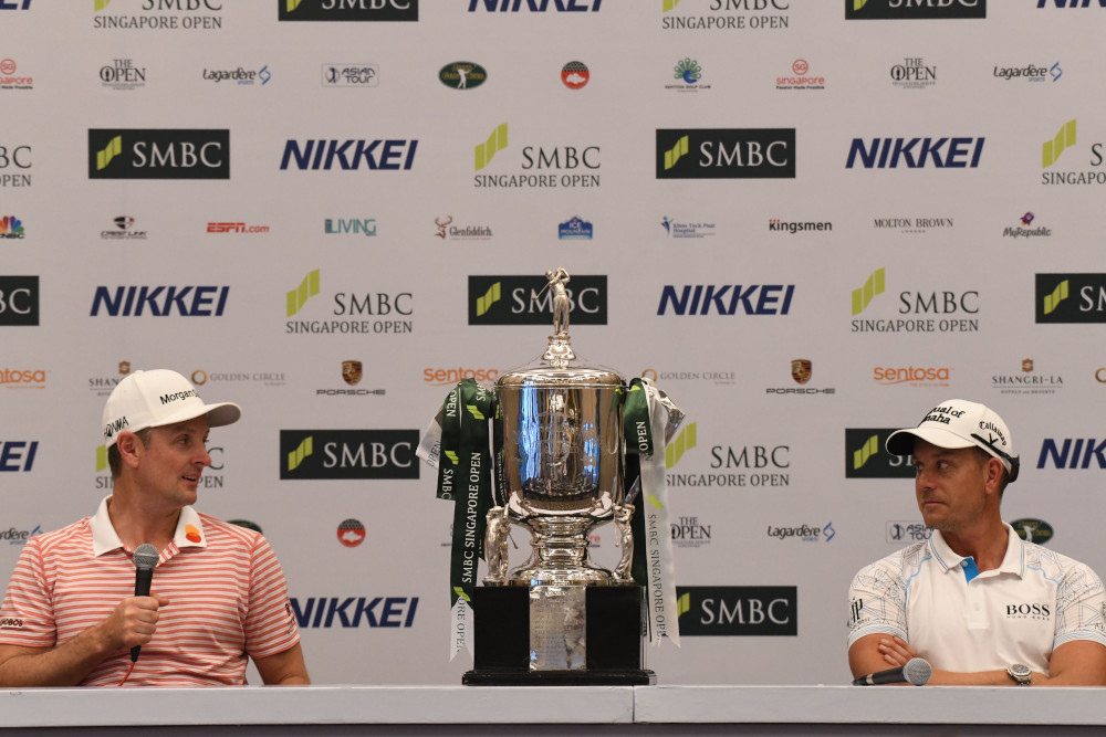 Justin Rose of England (left) and Henrik Stenson of the United States attend a press conference ahead of the SMBC Singapore Open tournament in Singapore January 14, 2020. u00e2u20acu201d AFP pic