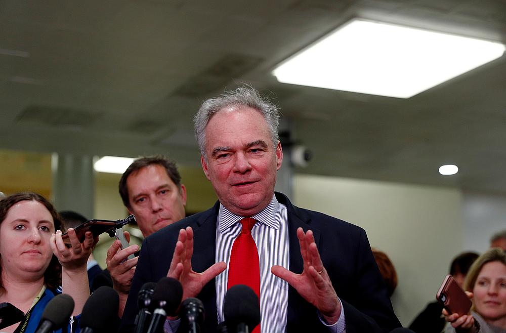 US Senator Tim Kaine talks to reporters at the US Capitol in Washington January 8, 2020. u00e2u20acu201d Reuters pic