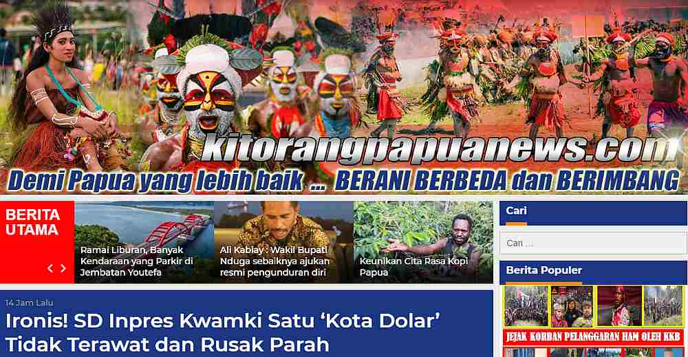 Screengrab of the Indonesian internet portal kitorangpapuanews.com which is devoted to pro-government news about Papua.