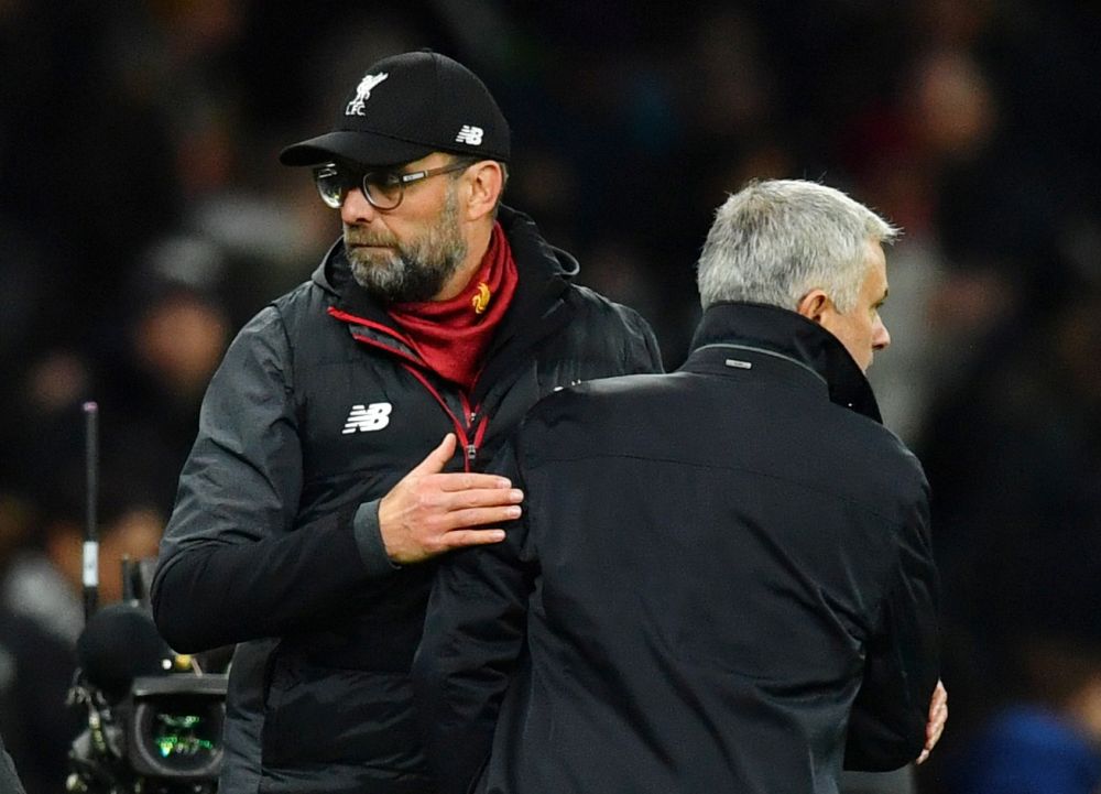 Liverpool manager Jurgen Klopp shakes hands with Tottenham Hotspur manager Jose Mourinho after the match. u00e2u20acu201d Reuters pic