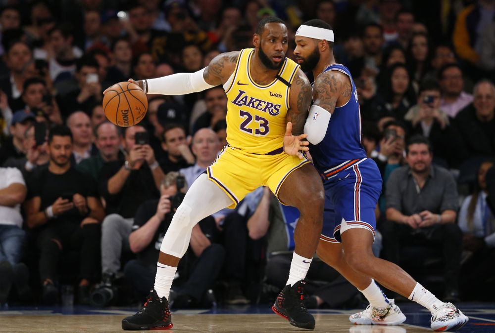 New York Knicks forward Marcus Morris Sr. (13) defends against Los Angeles Lakers forward LeBron James (23) during the second half at Madison Square Garden. u00e2u20acu201d Reuters picnn