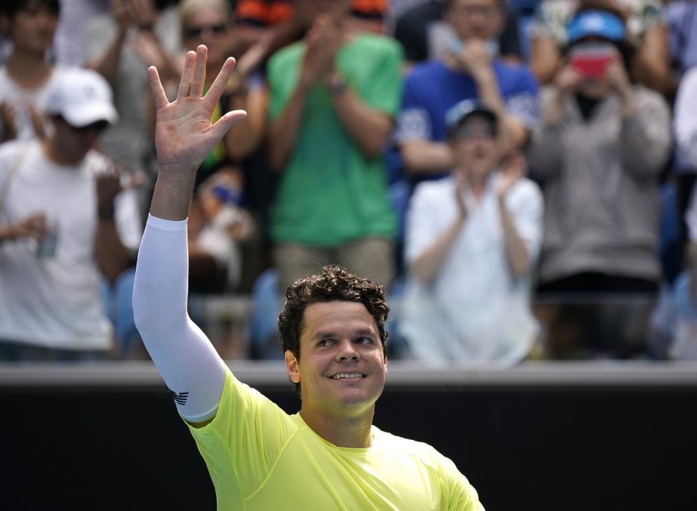Canada's Milos Raonic celebrates winning his match against Croatia's Marin Cilic in Melbourne January 26, 2020. u00e2u20acu2022 Reuters pic