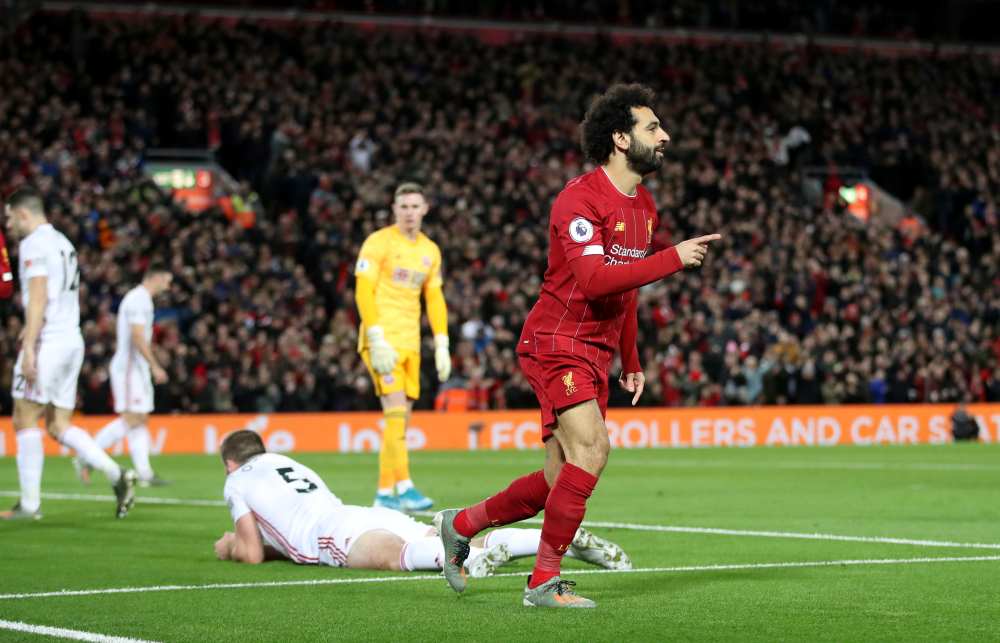 Liverpool's Mohamed Salah celebrates after scoring the first goal against Sheffield United January 3, 2020. u00e2u20acu2022 Reuters pic