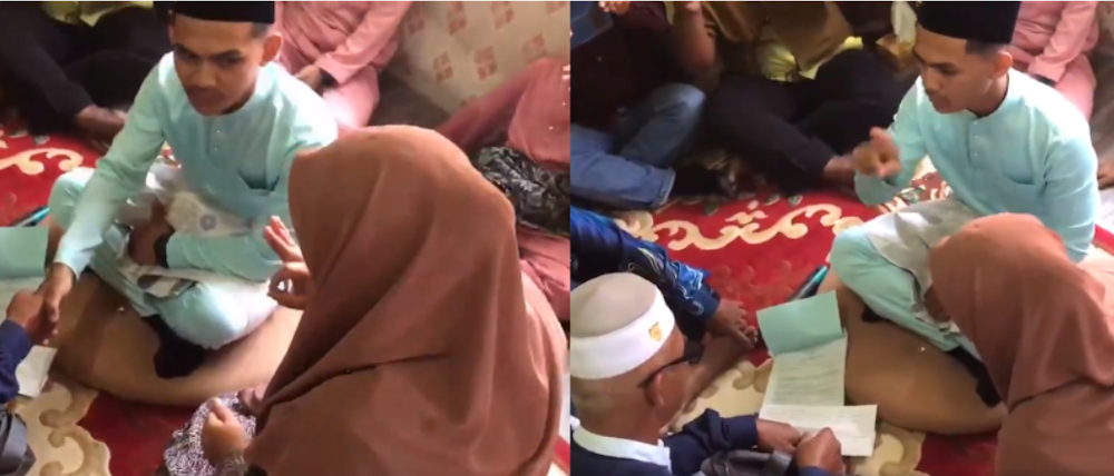 Faiz recites his wedding vows in sign language in front of the priest. u00e2u20acu201d Screengrab via Twitter/@eriinkahar