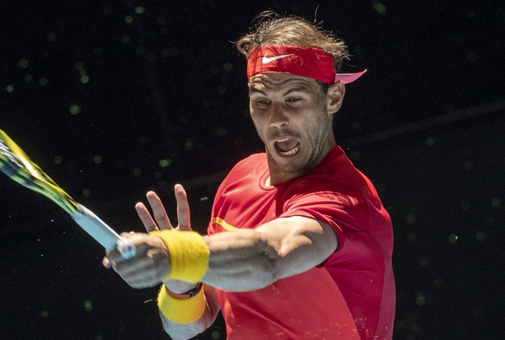 Yoshihito Nishioka of Japan hits a return against Rafael Nadal of Spain during their eleventh session menu00e2u20acu2122s singles match on day six of the ATP Cup tennis tournament in Perth on January 8, 2020. u00e2u20acu201d AFP pic