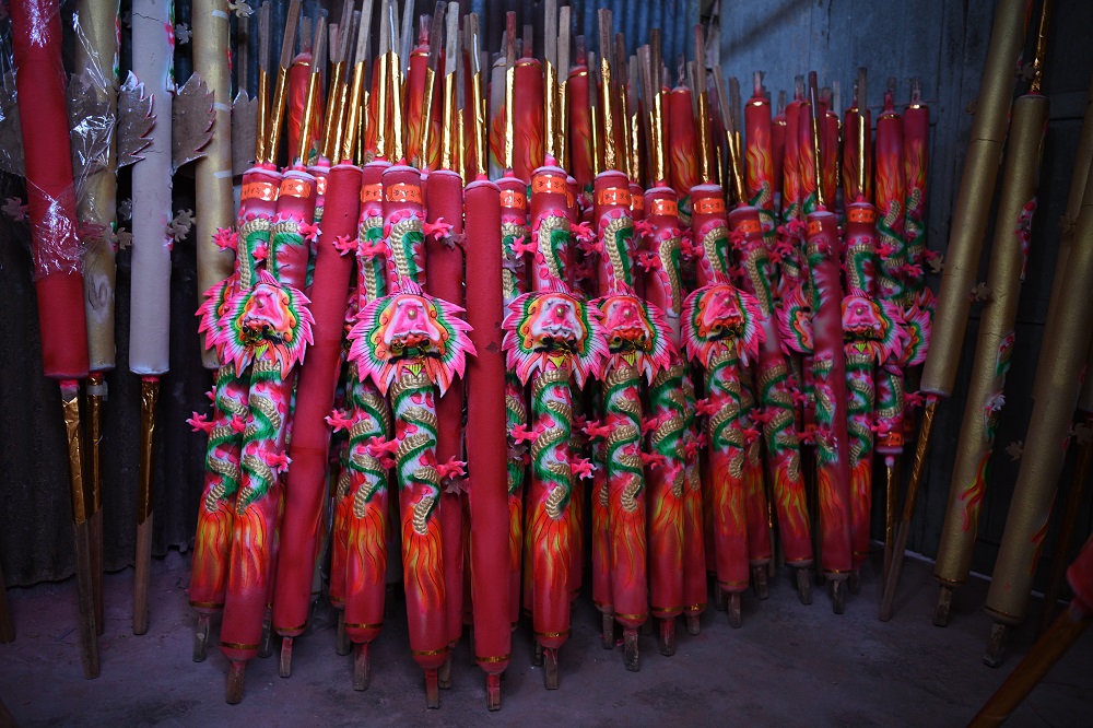 This picture taken on January 17, 2020 shows finished giant incense are stacked at a factory for delivery to shops ahead of the Lunar New Year celebrations in Kubang Semang, Penang. u00e2u20acu201d AFP pic