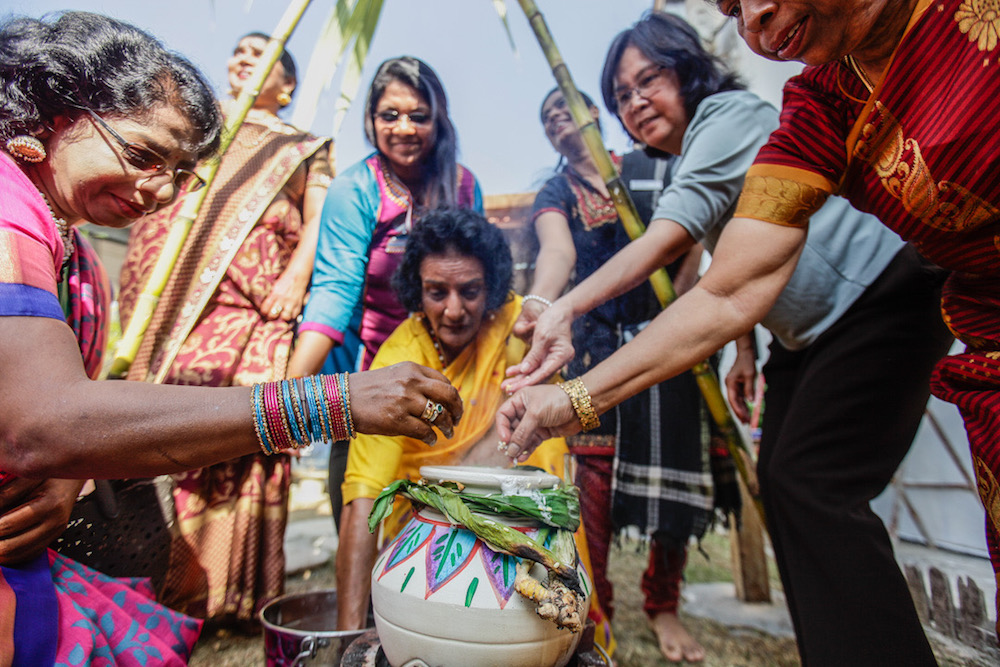 Women cook u00e2u20acu02dcSarkkarai Ponggalu00e2u20acu2122 on an open fire by boiling rice in milk during the Ponggal celebration in George Town January 15, 2020. u00e2u20acu201d Picture by Sayuti Zainudin