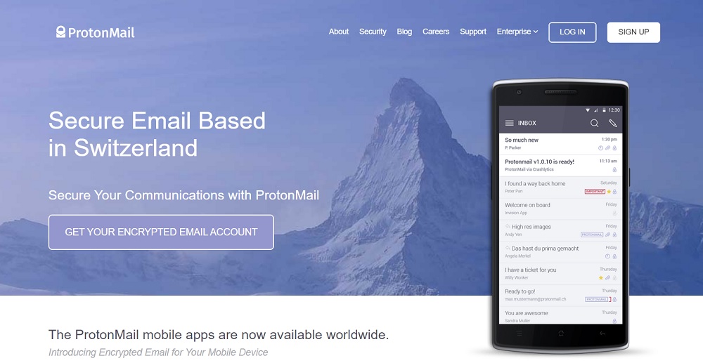 Swiss email service ProtonMail is popular among journalists and activists for its focus on user privacy and high level of encryption. u00e2u20acu201d Screenshot taken from protonmail.com