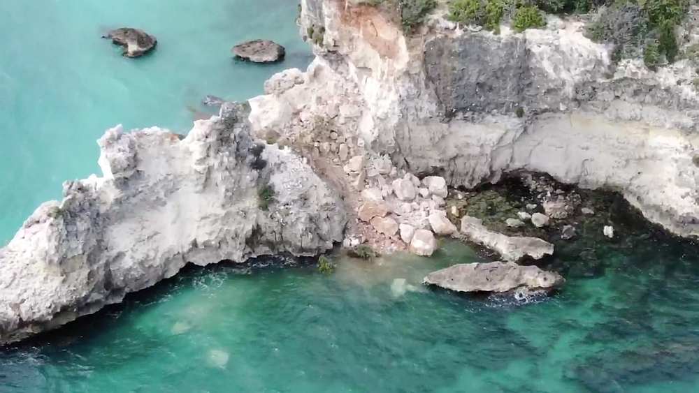 A screen grab taken from aerial footage shows damages left by the earthquake at Punta Ventana near Guayanilla, Puerto Rico January 6, 2020. u00e2u20acu201d Image by Lorenzo Delgado via Reuters