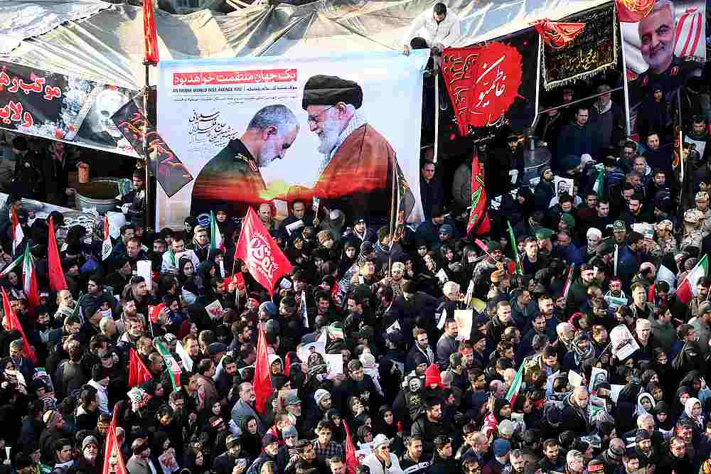 Iranians attend a funeral procession for Iranian Major-General Qassem Soleimani and Iraqi militia commander Abu Mahdi al-Muhandis in Tehran January 6, 2020. u00e2u20acu201d Nazanin Tabatabaee/Wana pic via Reuters