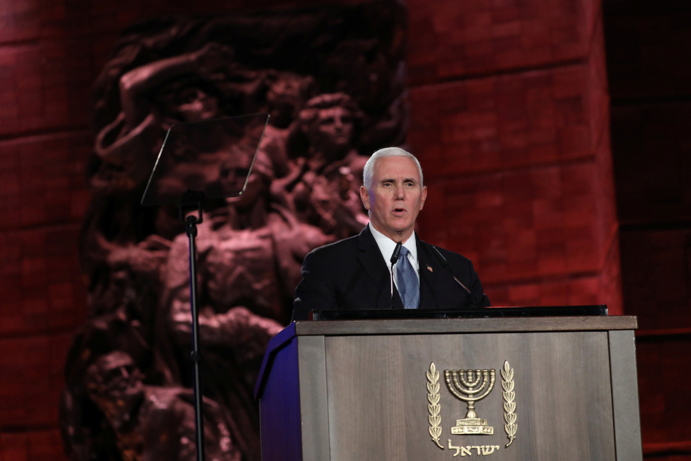 US Vice President Mike Pence speaks during the Fifth World Holocaust Forum at the Yad Vashem Holocaust memorial museum in Jerusalem January 23, 2020. u00e2u20acu201d Picture by Abir Sultan/Pool via Reuters