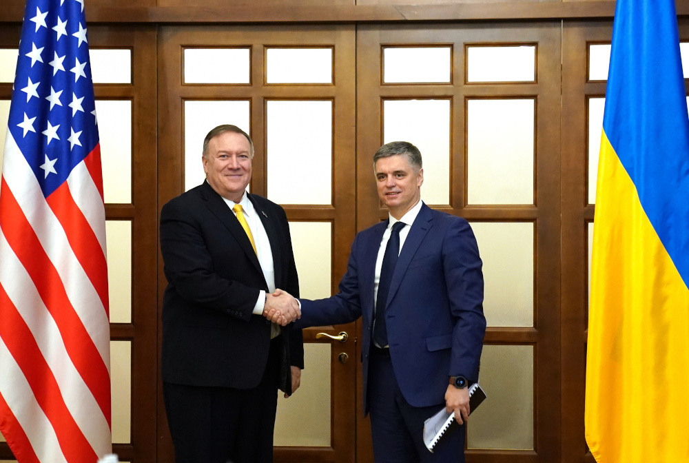 US Secretary of State Mike Pompeo shakes hands with Ukrainian Foreign Minister Vadym Prystaiko as they attend a meeting in Kiev January 31, 2020. u00e2u20acu201d Picture by Kevin Lamarque/Pool via Reuters