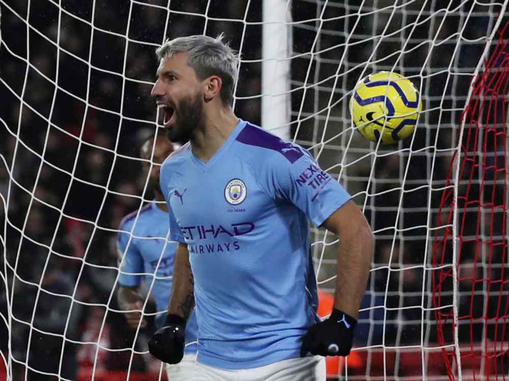 Manchester City's Sergio Aguero celebrates after scoring the first goal against Sheffield United January 22, 2020. u00e2u20acu2022 Reuters pic