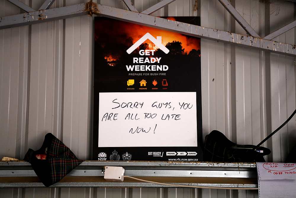 A fire preparation sign hangs at the Rural Fire Service (RFS) station in Shannons Flat, Australia January 12, 2020. u00e2u20acu201d Reuters pic