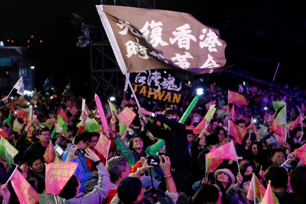 Hong Kong anti-government protesters attend a rally in support of Taiwan President Tsai Ing-wen outside the Democratic Progressive Party (DPP) headquarters in Taipei January 11, 2020. u00e2u20acu201d Reuters pic