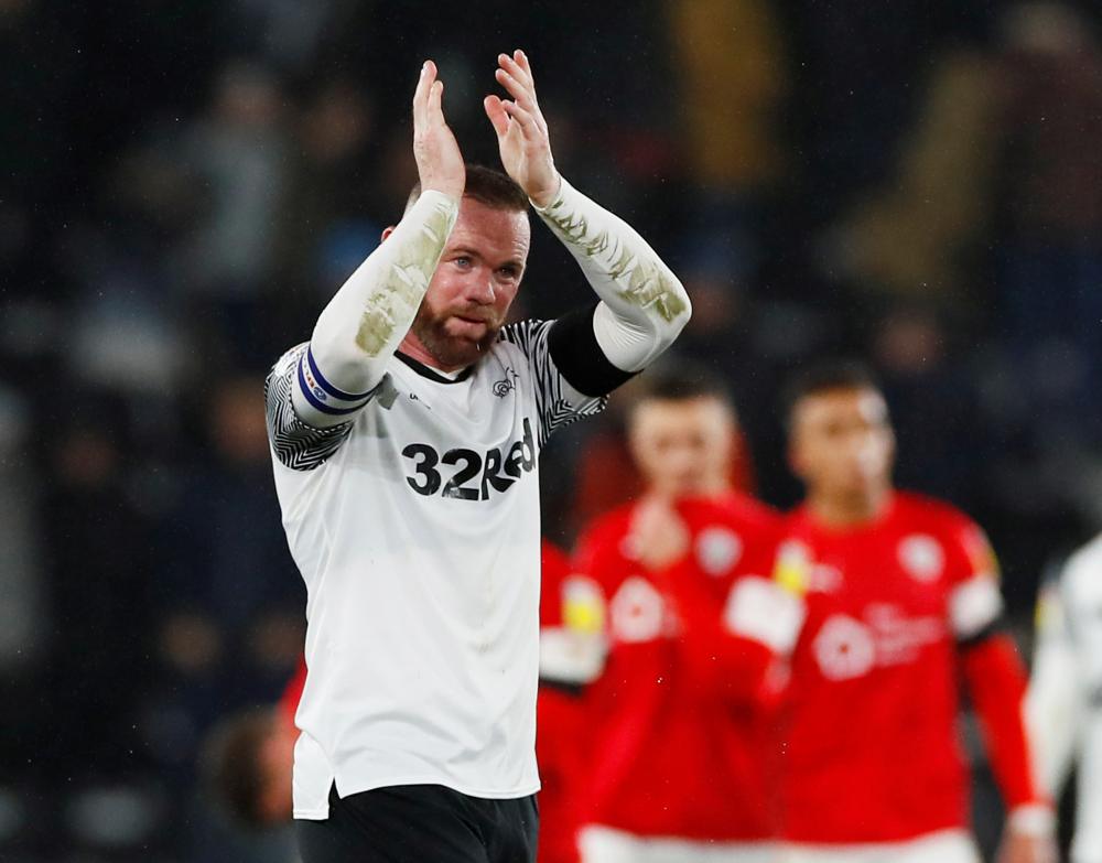 Derby County's Wayne Rooney applauds fans after the match against Barnsley January 3, 2020. u00e2u20acu2022 Reuters pic