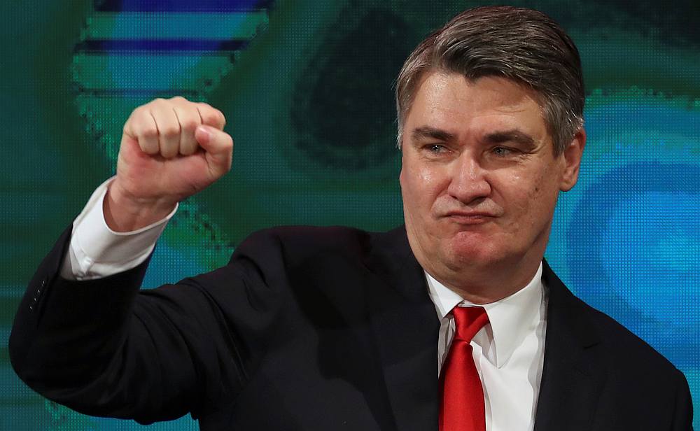 Zoran Milanovic gestures as he celebrates after first results were announced during the run-off of Croatia's presidential election in Zagreb January 5, 2020. u00e2u20acu201d Reuters pic
