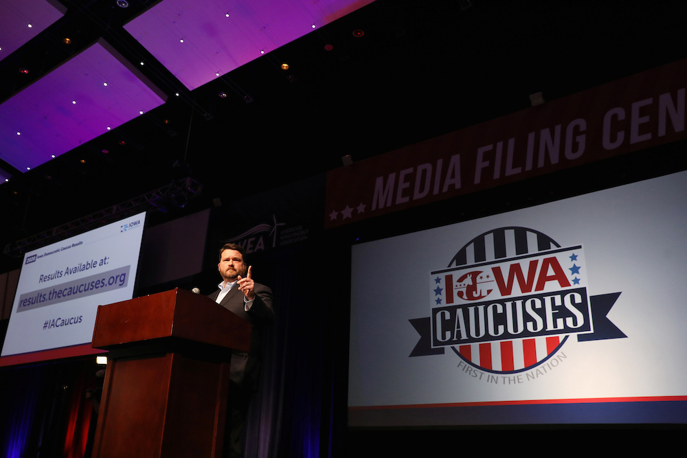 Iowa Democratic Party Chair Troy Price takes questions from press ahead of the Iowa Caucus results announcement in Des Moines, Iowa February 4, 2020. u00e2u20acu201d Reuters pic