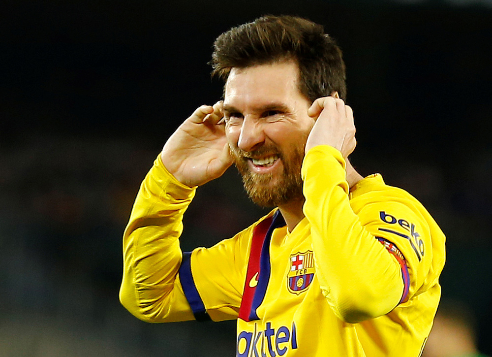 Barcelona's Lionel Messi reacts during the match against Real Betis in Seville February 9, 2020. u00e2u20acu201d Reuters pic 