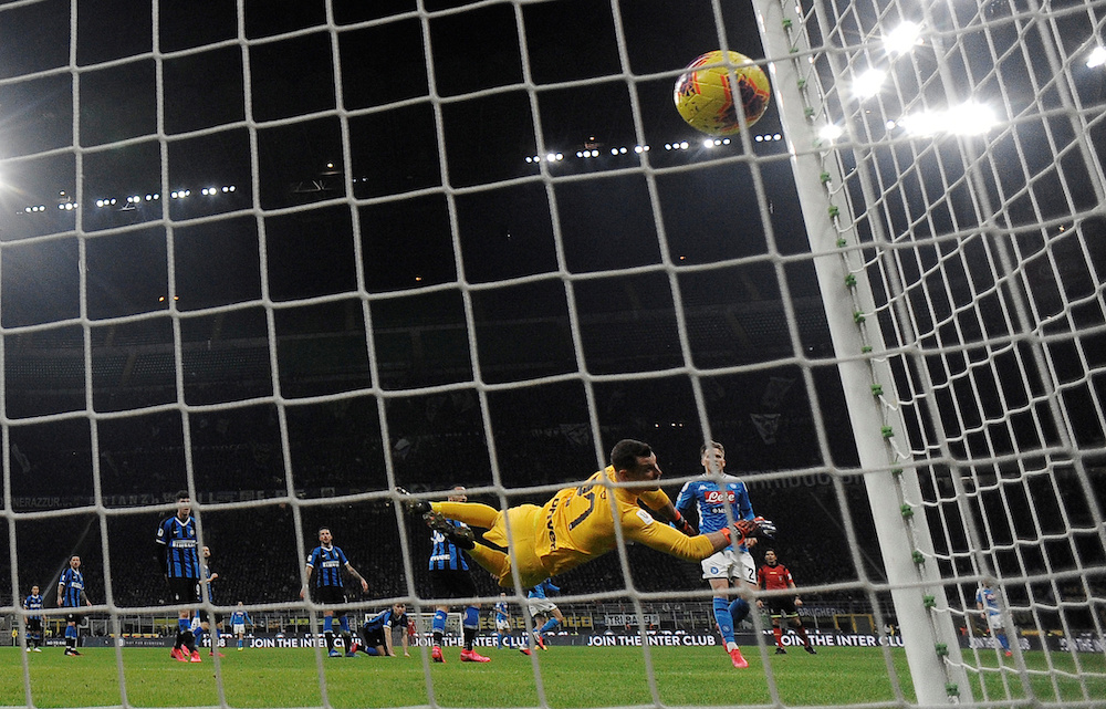 Napoli's Fabian Ruiz scores their first goal as Inter Milan's Daniele Padelli attempts a save, February 12, 2020. u00e2u20acu201d Reuters pic