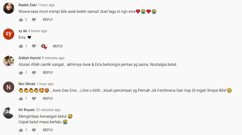 Social media users loved that Awie and Erra performed together. — Screengrab via Youtube/Budiey Channel