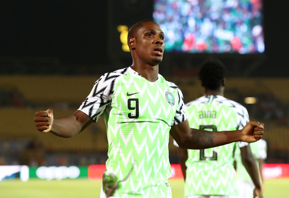 Nigeriau00e2u20acu2122s Odion Ighalo celebrates scoring their first goal during the Africa Cup of Nations 2019 Third Place Play Off with Tunisia at Al Salam Stadium in Cairo July 17, 2019. u00e2u20acu201d Reuters pic
