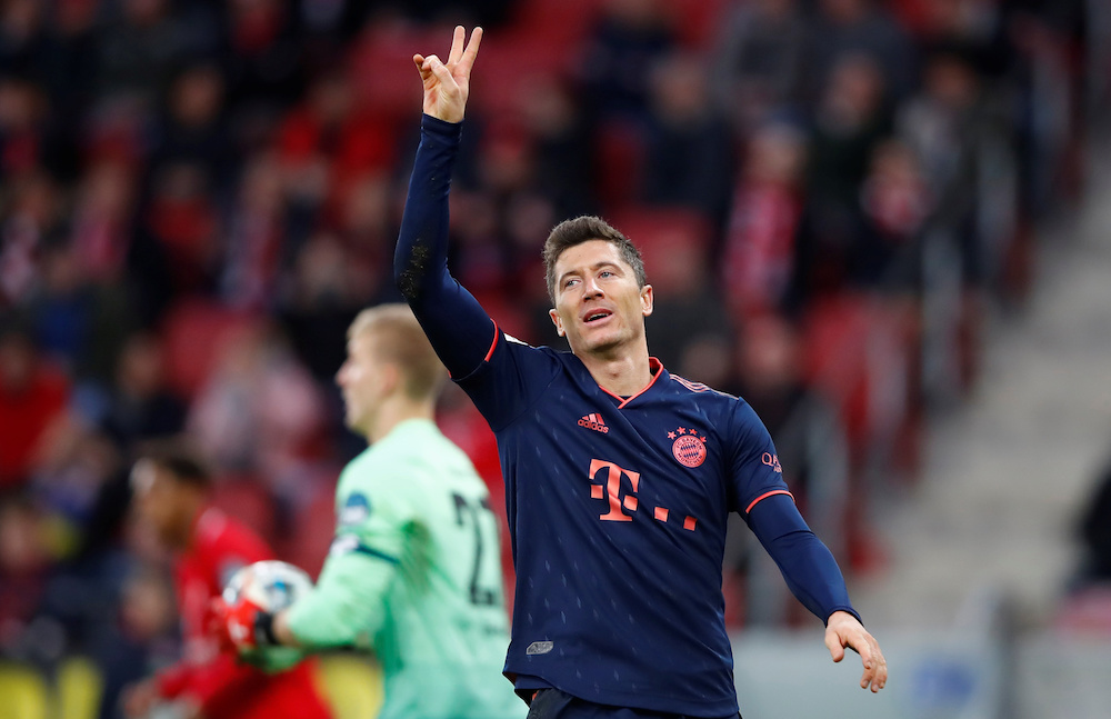 Bayern Munichu00e2u20acu2122s Robert Lewandowski reacts during the Bundesliga match with Mainz at the Opel Arena in Mainz February 1, 2020. u00e2u20acu201d Reuters pic