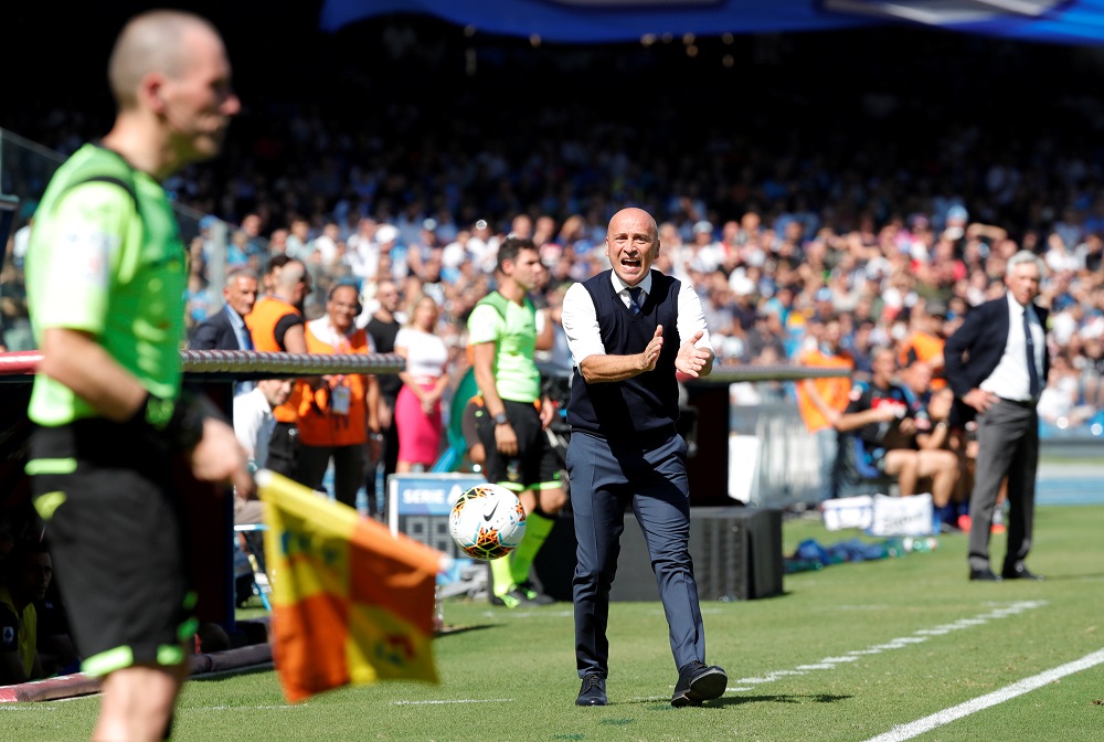 Brescia coach Eugenio Corini reacts during a match at the Stadio San Paolo in Naples September 29, 2019. u00e2u20acu201d Reuters pic