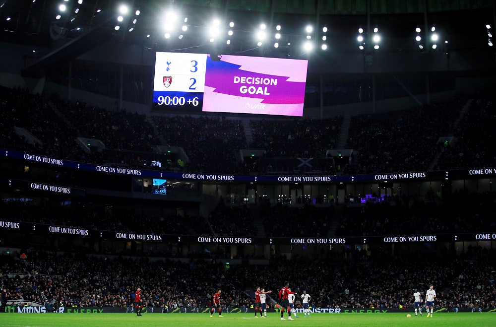 General view during a VAR review during the match between Tottenham Hotspur and Bournemouth at the Tottenham Hotspur Stadium November 30, 2019. u00e2u20acu201d Action Images via Reuters