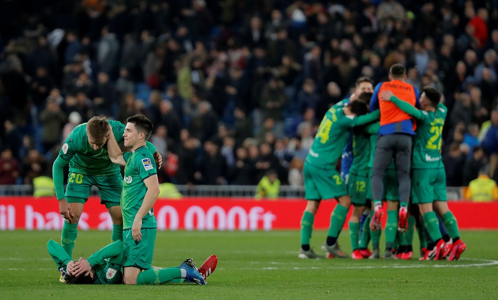 Real Sociedad players celebrate after the match against Real Madrid at the Santiago Bernabeau stadium in Madrid February 6, 2020. u00e2u20acu201d Reuters pic