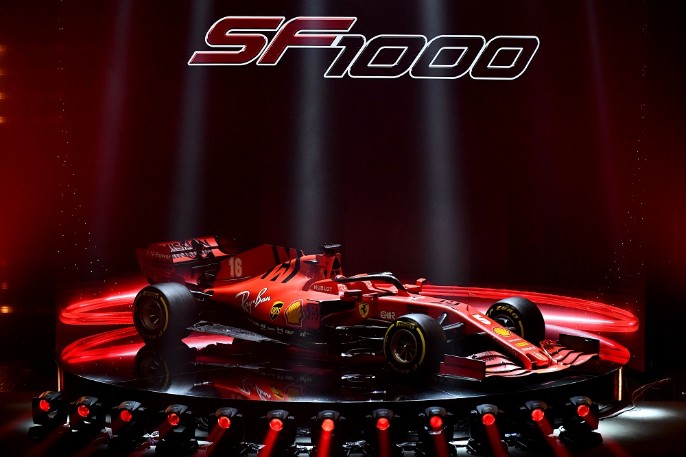 Ferrari unveil the new Formula One race car SF1000 during the presentation at the Romolo Valli Municipal Theatre in Reggio Emilia, Italy February 11, 2020. u00e2u20acu201d Ferrari Press Office/Handout via Reuters