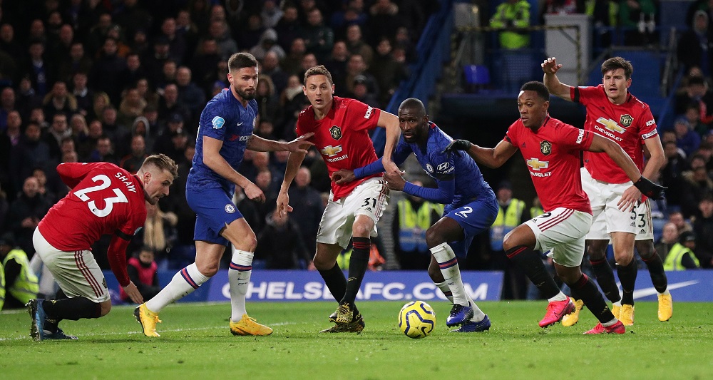 Manchester Unitedu00e2u20acu2122s Anthony Martial and Nemanja Matic in action with Chelseau00e2u20acu2122s Antonio Rudiger and Olivier Giroud during their match at Stamford Bridge in London February 17, 2020. u00e2u20acu201d Reuters 