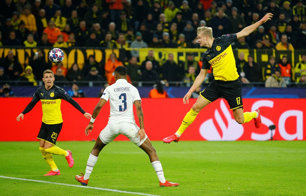 Borussia Dortmundu00e2u20acu2122s Erling Braut Haaland heads at goal during the match against Paris St Germain at the Signal Iduna Park stadium in Dortmund February 18, 2020. u00e2u20acu201d Reuters pic