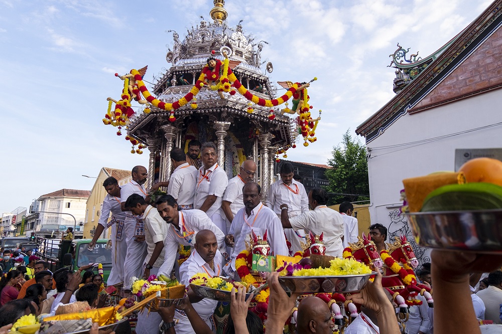 Devotees are seen making offerings to the Lord Muruga in the Silver Chariot on the eve of Thaipusam in George Town February 7, 2020. u00e2u20acu201d Picture by Steven Ooi KE